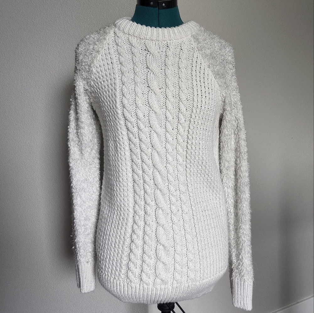 Maternity Cozy Textured Crew Neck Knit Sweater White XS